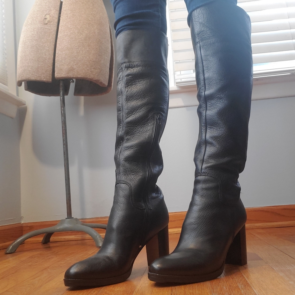 Black 100% Leather Knee-High Boots Nine West 7 1/2